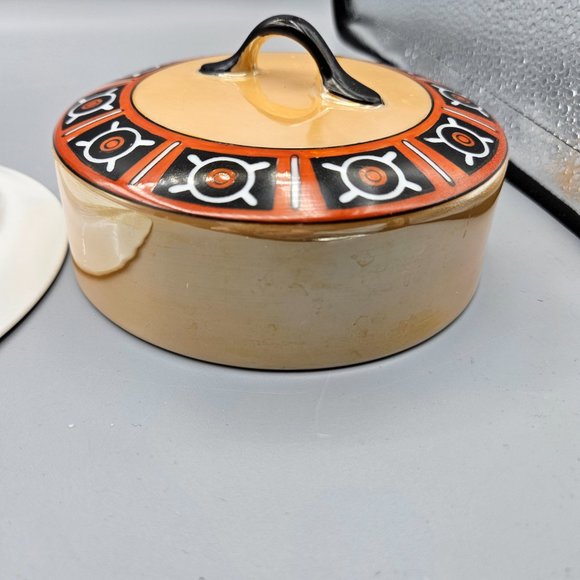 Art Deco-inspired peach lusterware covered butter dish by Morimura, - Picture 5 of 11